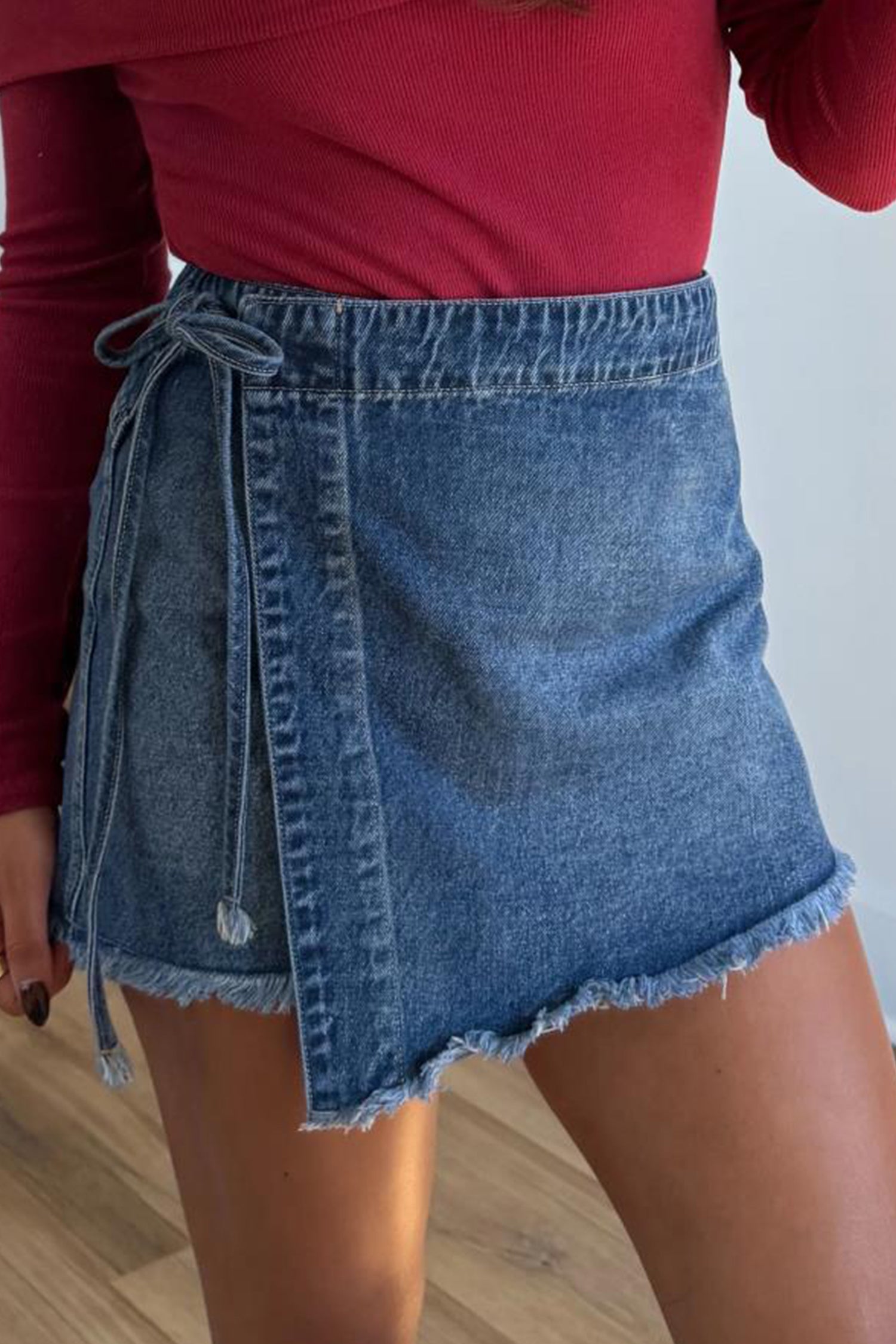 Ashleigh Blue Wrapped Tied Waist Denim Skort - Cowaa