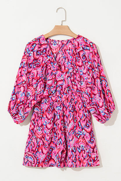 Abstract Print Dolman Sleeve V Neck High Waist Romper
