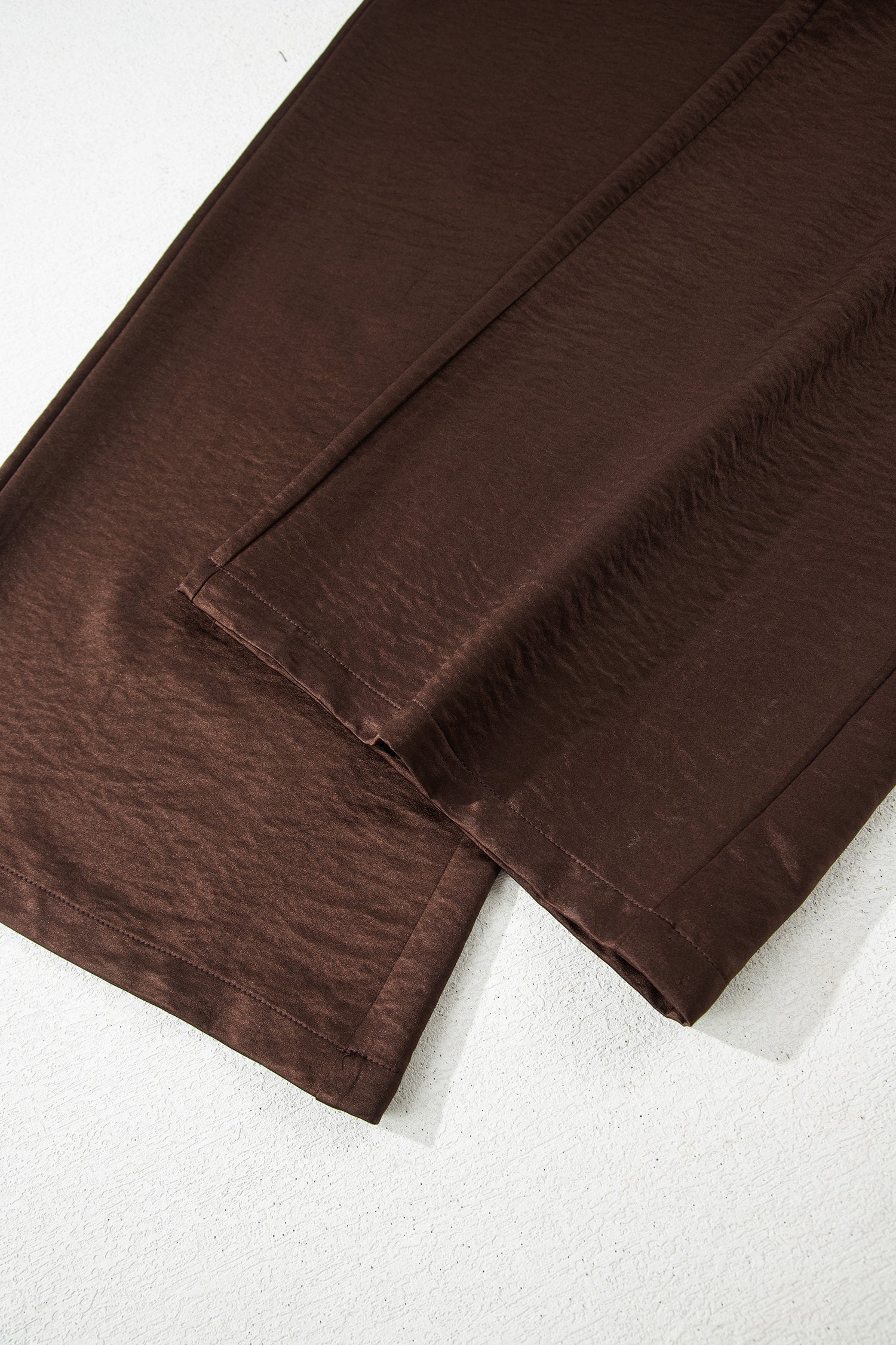 Dark Brown Braided V Neck Long Sleeve Loose Top and Drawstring High Waist Pants 2pcs Outfit - Cowaa