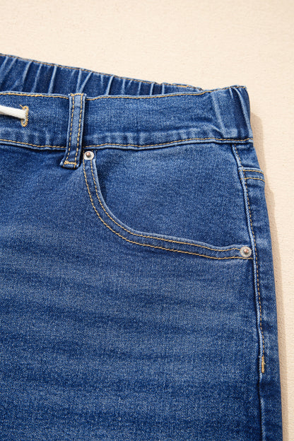 Dark Blue Acid Wash Contrast Lace-up Plus Size Jeans