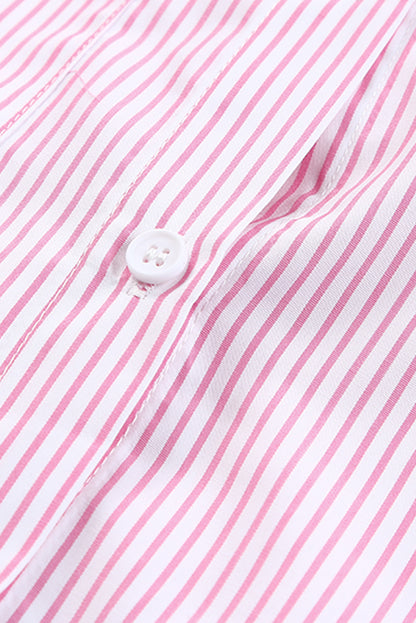 Black Striped Casual Shirred Cuffs Shirt - Cowaa