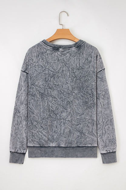 High-rise saved by grace Letter Embroidery Mineral Wash Loose Sweatshirt - Cowaa