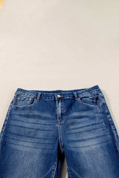 Dirty blue Plus Size High Waist Side Slits Flare Jeans - Cowaa