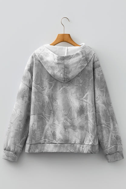 Gray Camouflage Woodland Print Oversized Sporty Hoodie