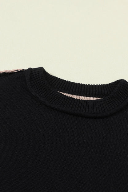 Bishop Sleeve Exposed Seam Ribbed Trim Sweater - Cowaa