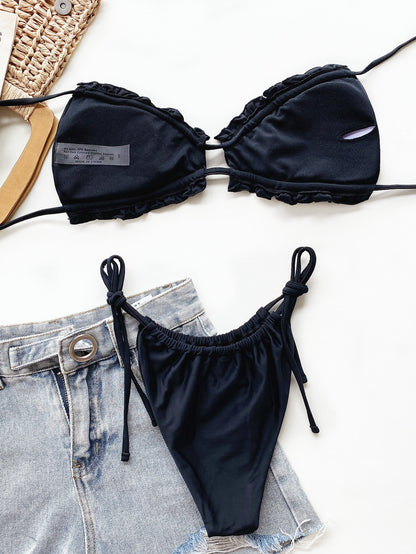 Frill Trill Halter Neck Bikini Set - Cowaa