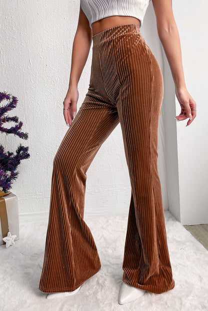 High Waist Corduroy Flare Pants - Cowaa