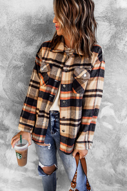 Plaid Button Front Pocket Shirt Shacket - Cowaa