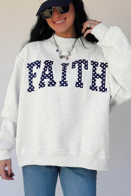 Gray High Neck Polka Dot Slogan Printed Baggy Sweatshirt
