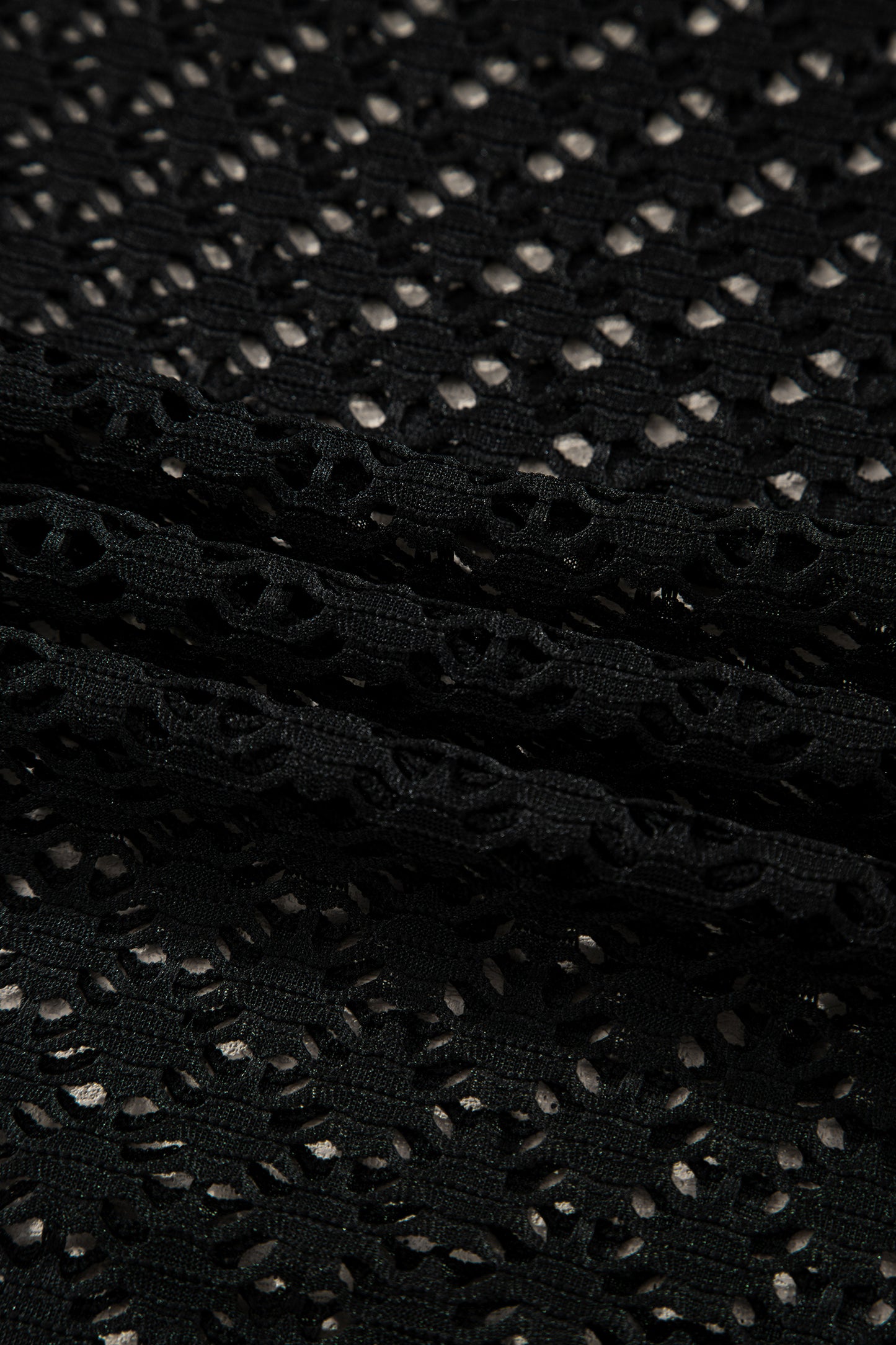 Black See Through Patterned Knit Ruffle Hem Patchwork Beach Cover Up - Cowaa