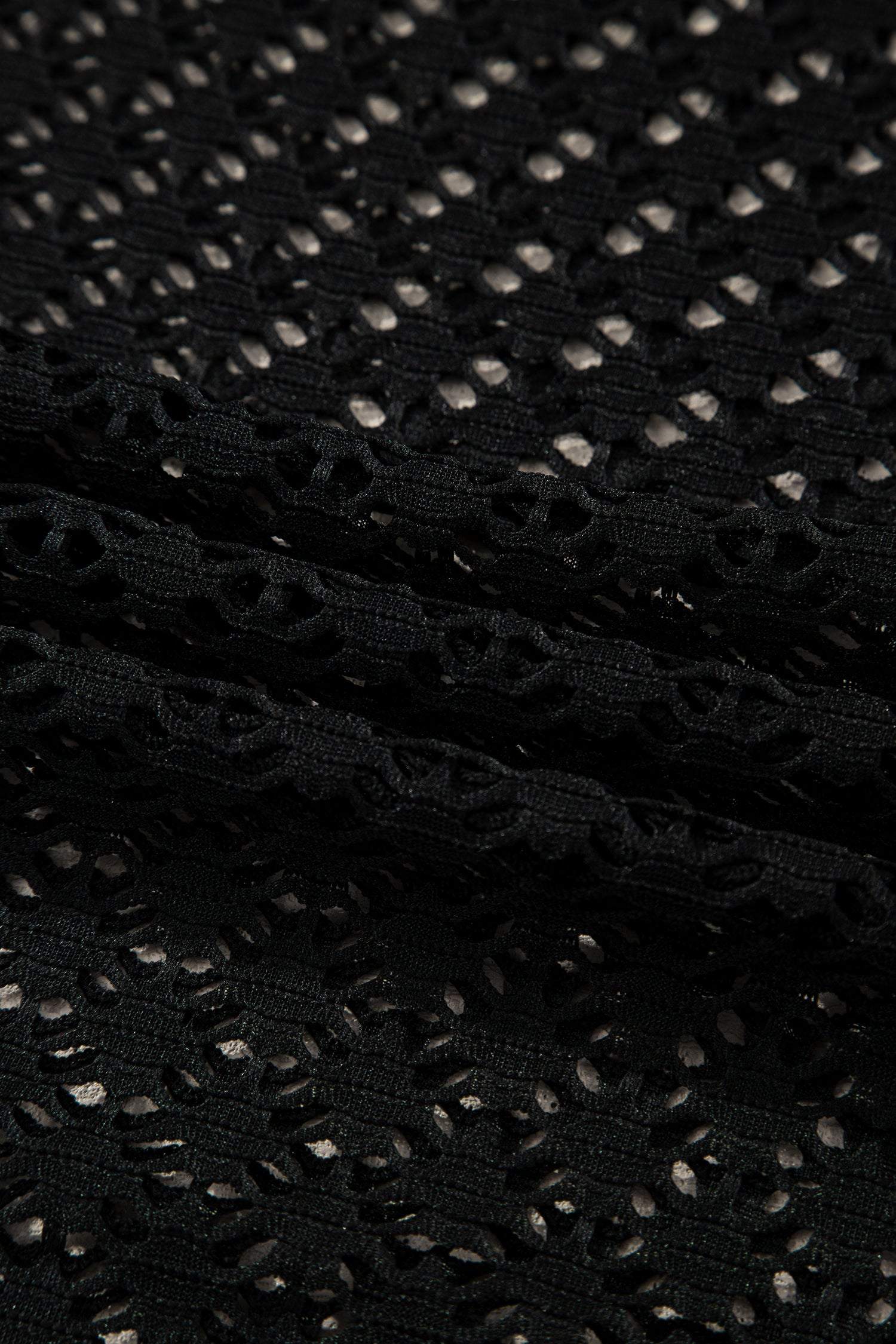 Black See Through Patterned Knit Ruffle Hem Patchwork Beach Cover Up - Cowaa