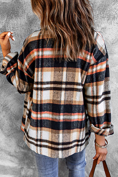 Plaid Button Front Pocket Shirt Shacket - Cowaa