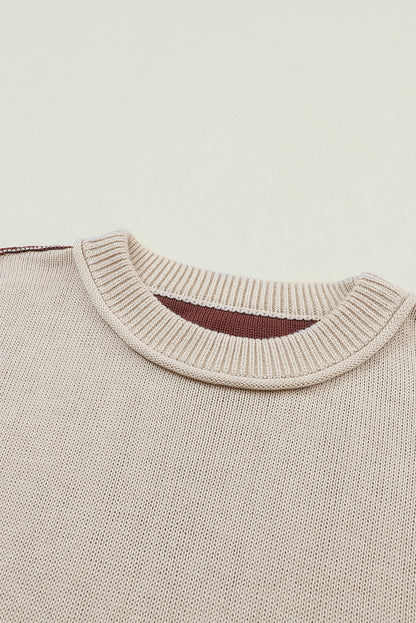 Bishop Sleeve Exposed Seam Ribbed Trim Sweater - Cowaa