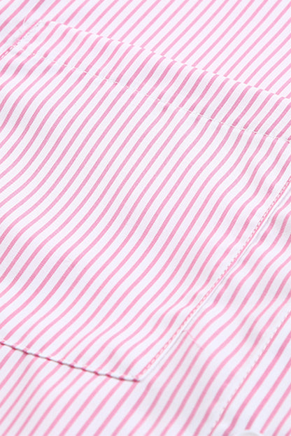 Black Striped Casual Shirred Cuffs Shirt - Cowaa