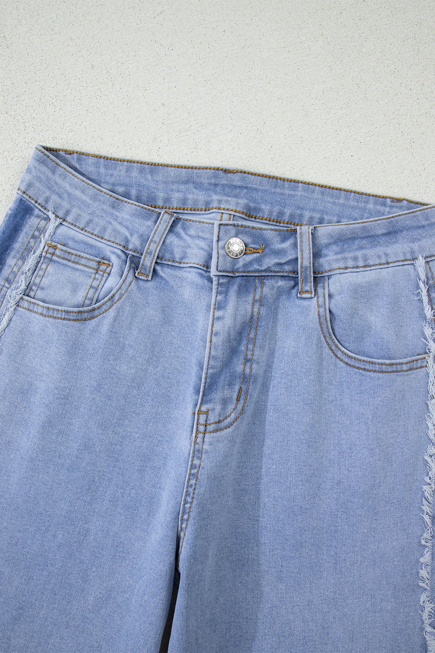 Beau Blue Contrast Stripe Frayed Side Panel Patchwork Shift Jeans - Cowaa