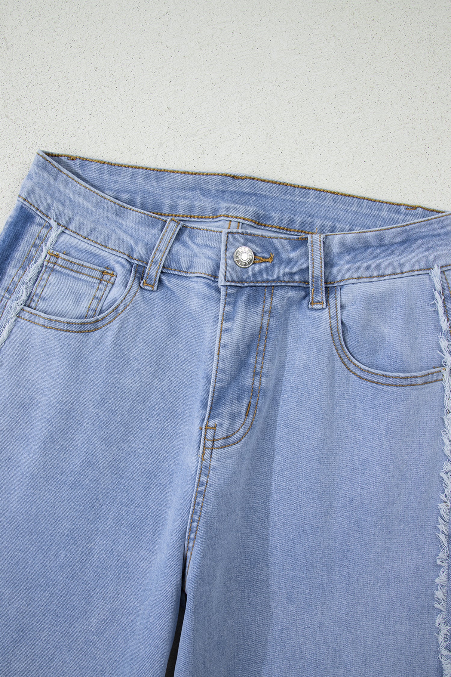 Beau Blue Contrast Stripe Frayed Side Panel Patchwork Shift Jeans - Cowaa