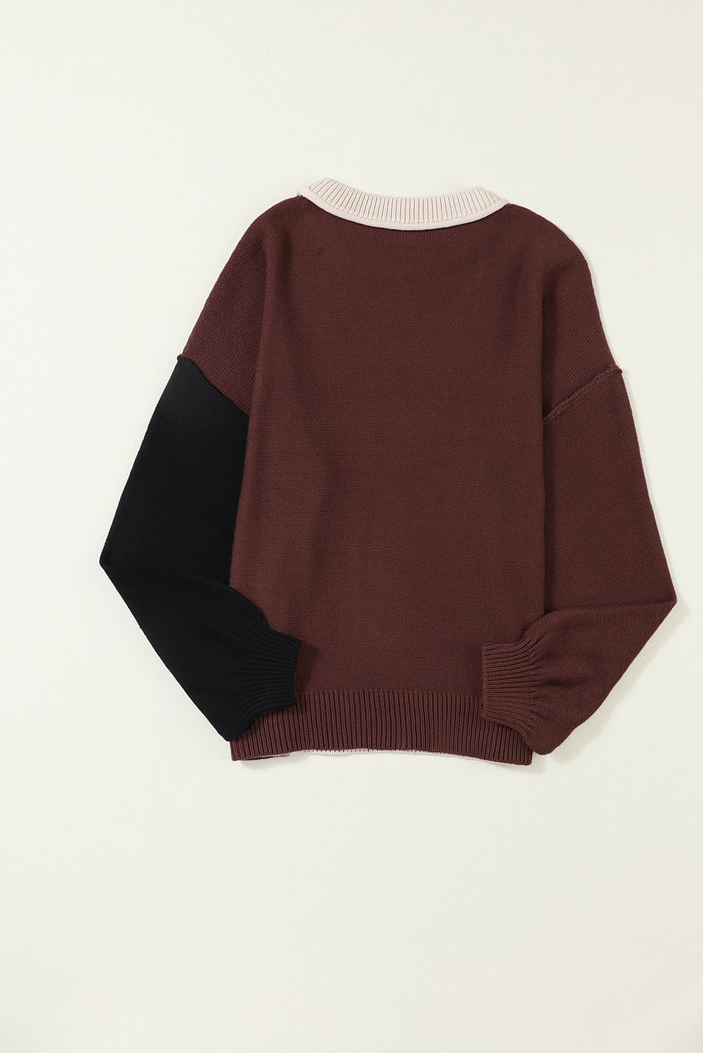 Bishop Sleeve Exposed Seam Ribbed Trim Sweater - Cowaa