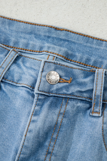 Beau Blue Contrast Stripe Frayed Side Panel Patchwork Shift Jeans