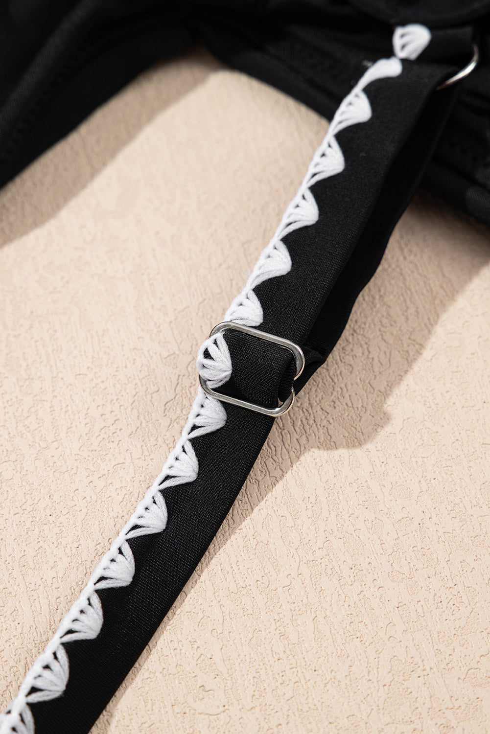 Black Ric Rac Trim Contrasted Patchwork Cutout One Piece Swimsuit - Cowaa