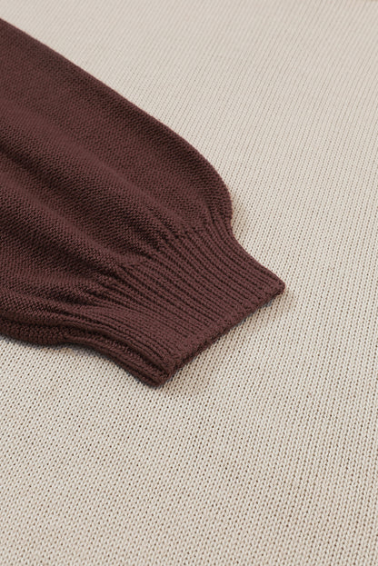 Bishop Sleeve Exposed Seam Ribbed Trim Sweater - Cowaa