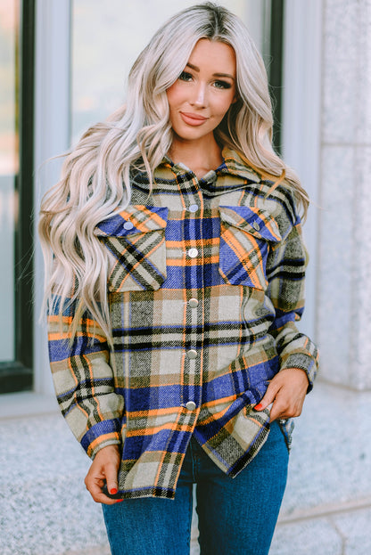 Plaid Button Front Pocket Shirt Shacket - Cowaa
