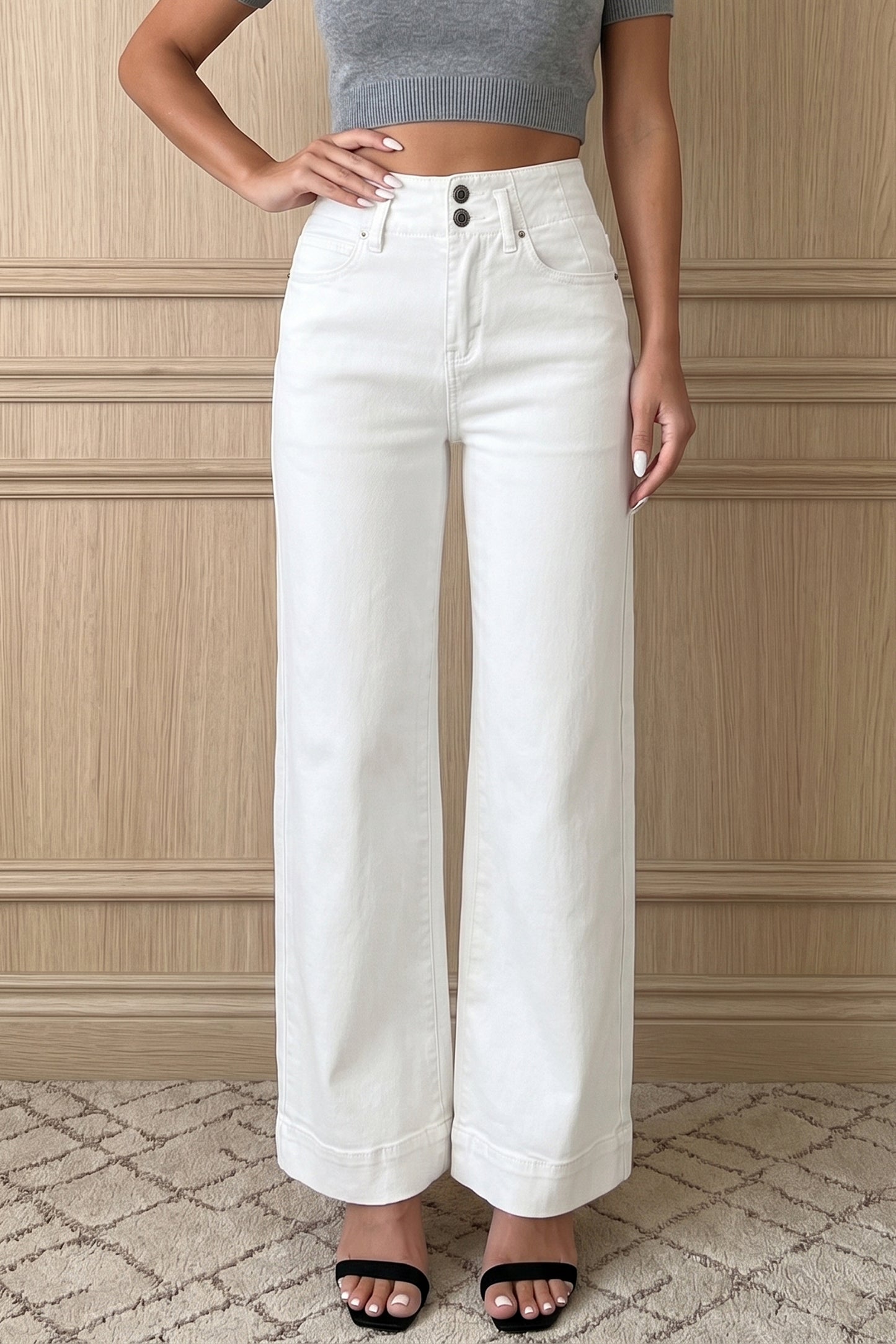Black 2-Button High Waist Wide Leg Jeans