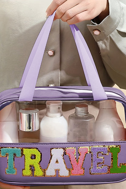 Travel Chenille Letter Clear PVC Makeup Bag - Cowaa