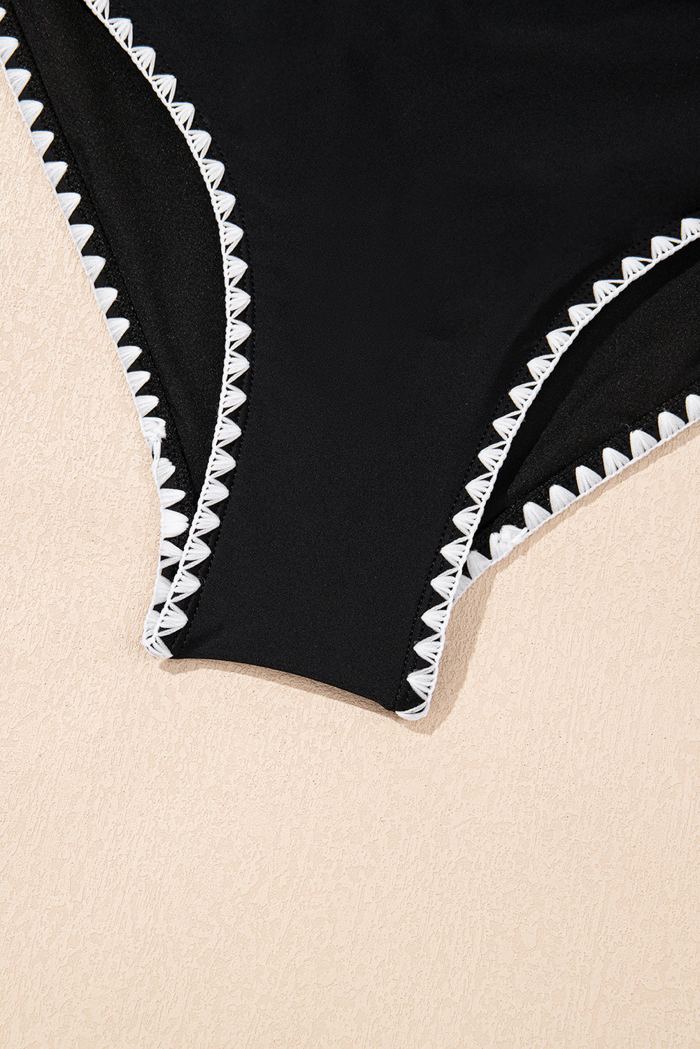 Black Ric Rac Trim Contrasted Patchwork Cutout One Piece Swimsuit - Cowaa