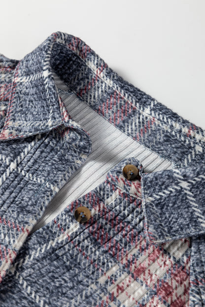 Multicolour Plaid Textured Chest Pocket Vintage Shirt