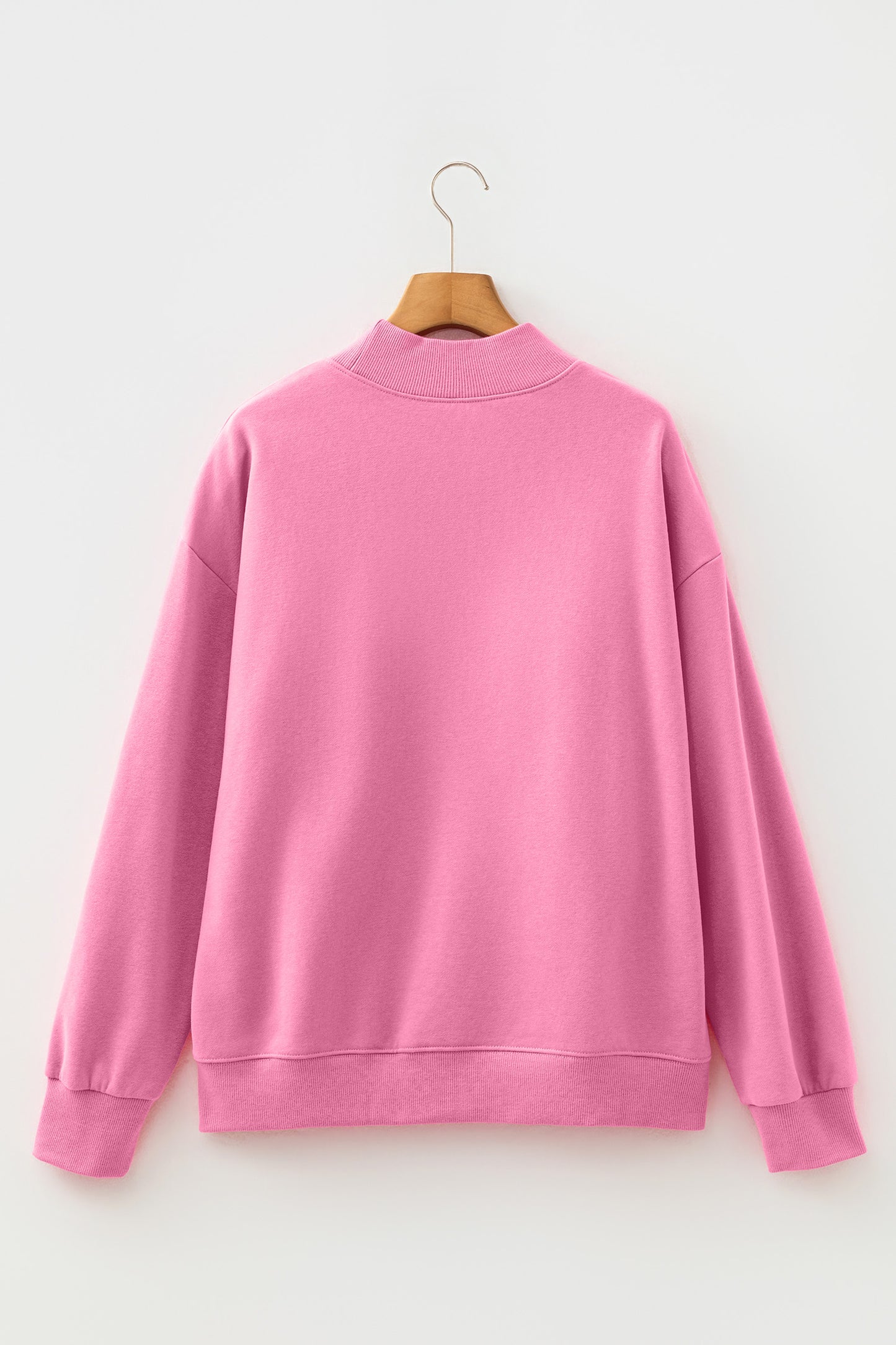Bright Pink Oversize Blessed Embroidered Mock Neck Sweatshirt - Cowaa