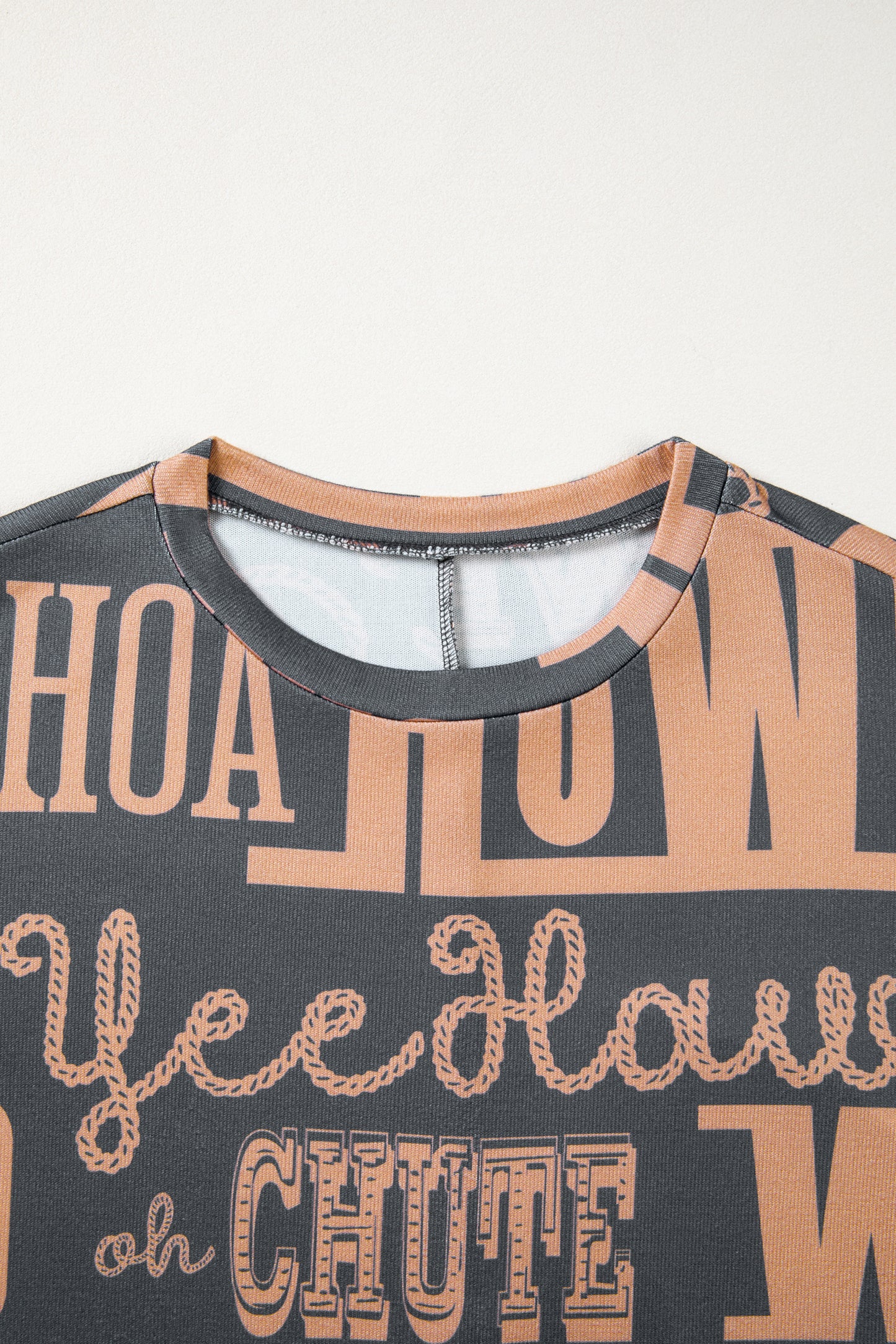 Dark Grey Howdy Cowboy Letter Printed Western Fashion Tee