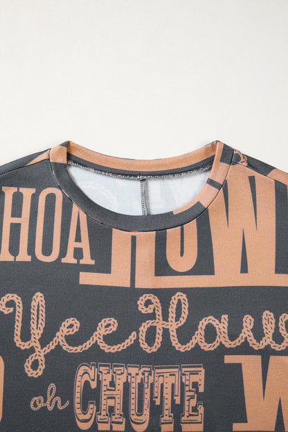 Dark Grey Howdy Cowboy Letter Printed Western Fashion Tee