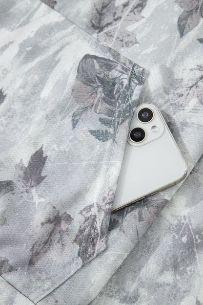 Gray Camo Leaf Print Kangaroo Pocket Quarter Zip Hoodie