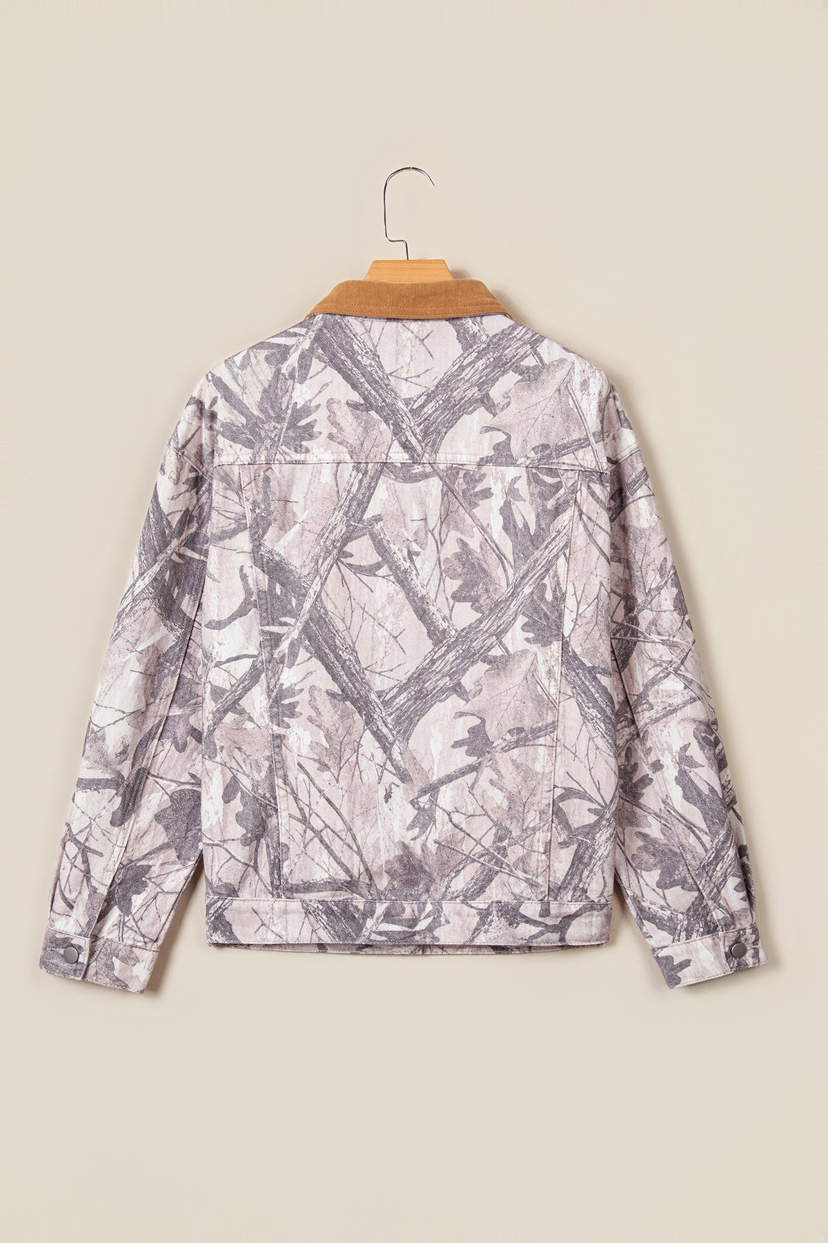 Gray Abstract Camo Print Colorblock Collar Oversized Shift Silhouette Denim Jacket