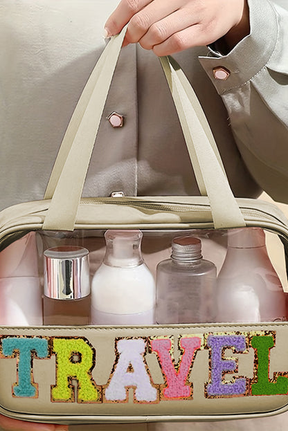 Travel Chenille Letter Clear PVC Makeup Bag - Cowaa
