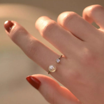 925 Sterling Silver Pearl Open Ring.