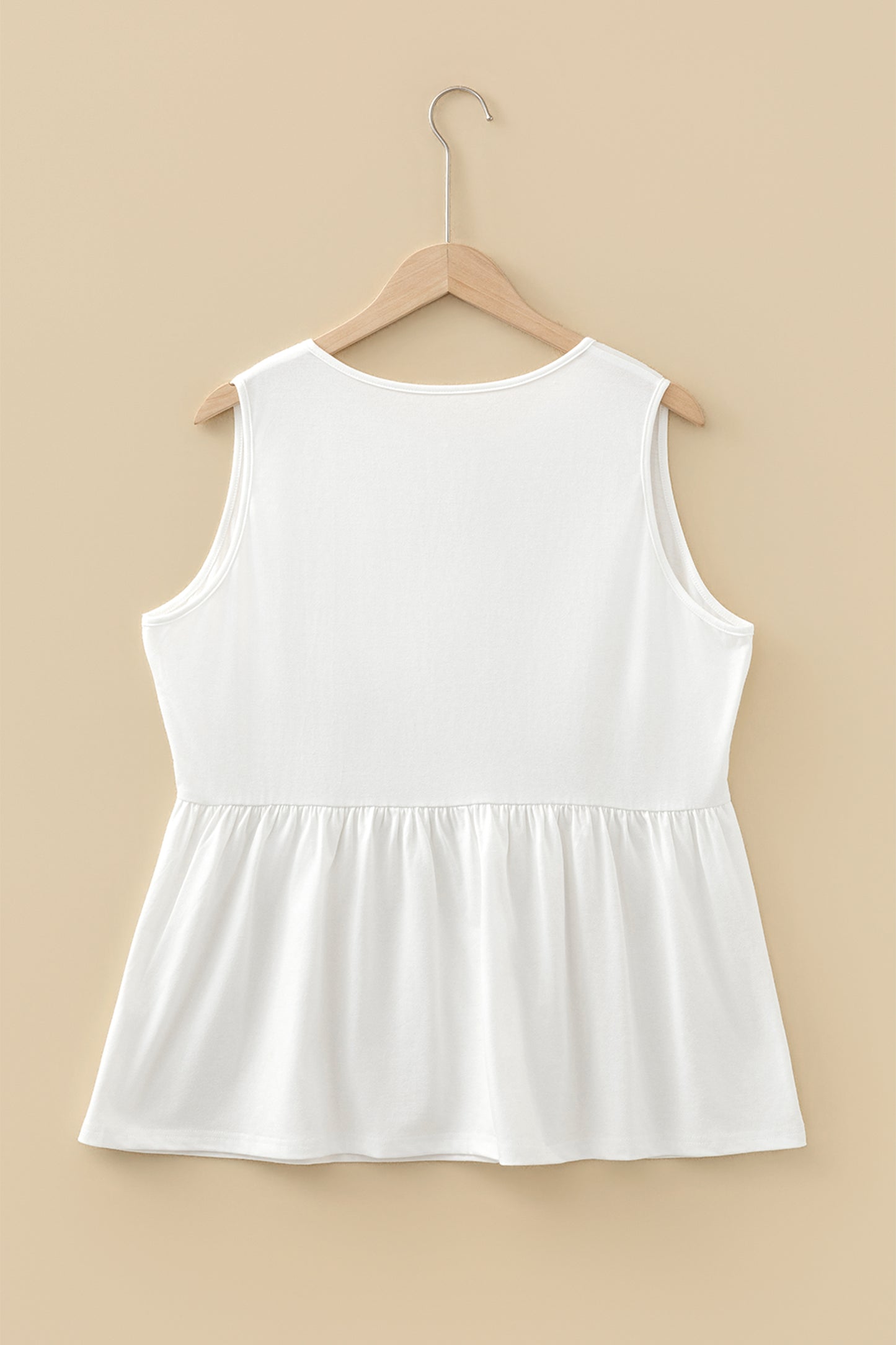 White Plus Size Solid Color Bow Tie Peplum Tank Top - Cowaa