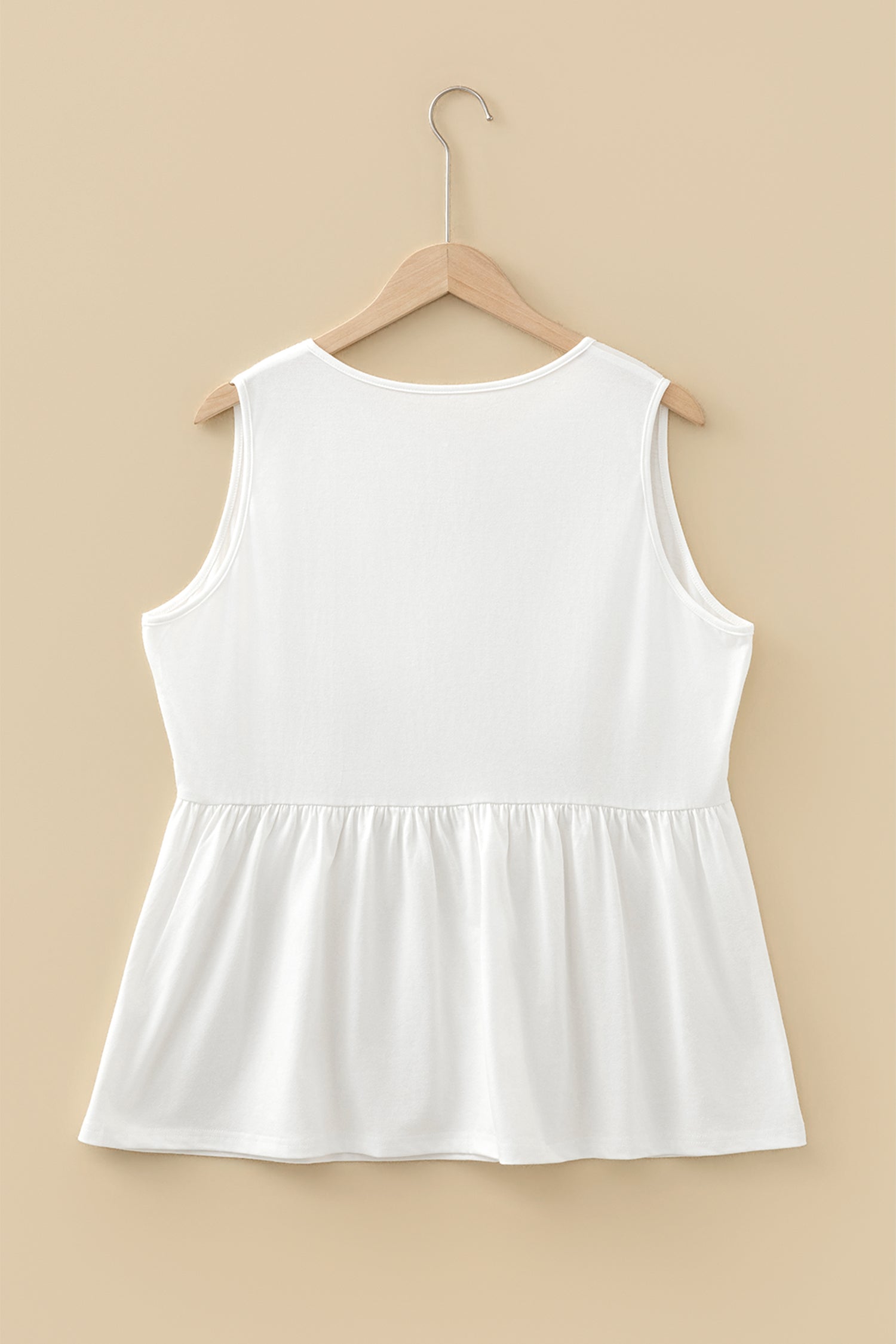 White Plus Size Solid Color Bow Tie Peplum Tank Top - Cowaa