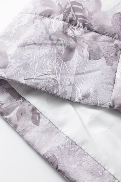Gray Camo Leaf Print Winter Puffer Vest - Cowaa