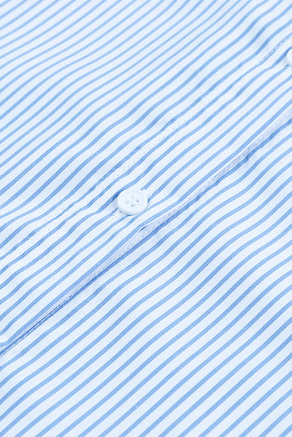 Black Striped Casual Shirred Cuffs Shirt - Cowaa