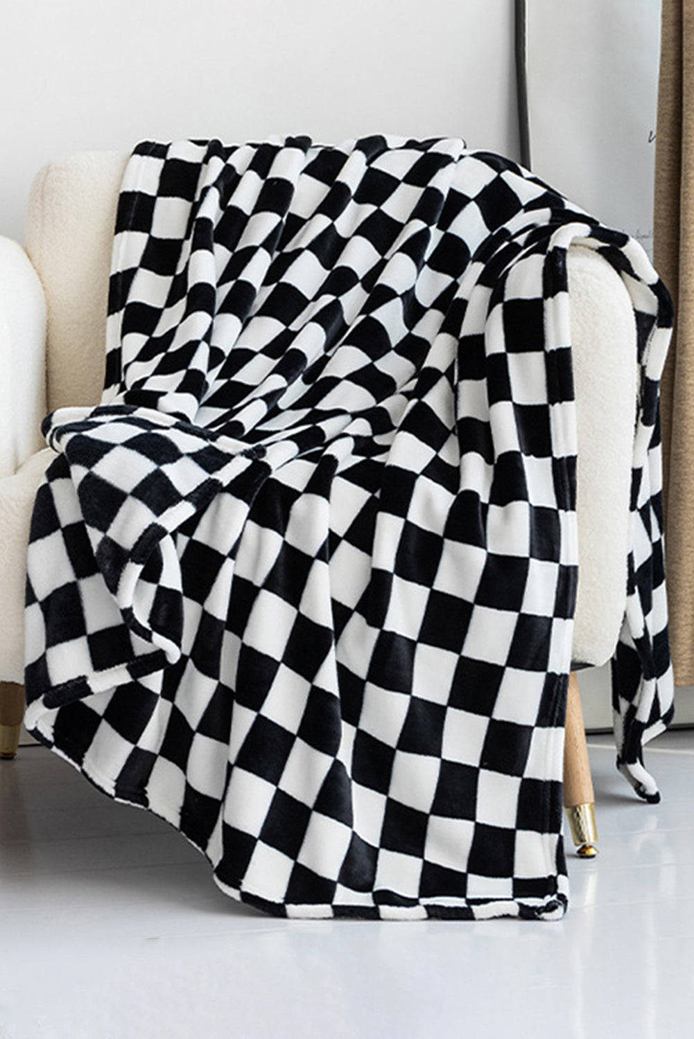 Navy Blue Checkerboard Printed Soft Throw Blanket 120*200cm - Cowaa