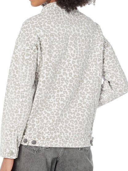 Leopard Button Up Long Sleeve Denim Jacket - Cowaa