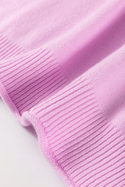 Pink Roll Hem Ribbed Detail Drop Shoulder Sweater