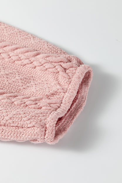 Gossamer Pink Cable Knit V Neck Cardigan Shorts Set - Cowaa