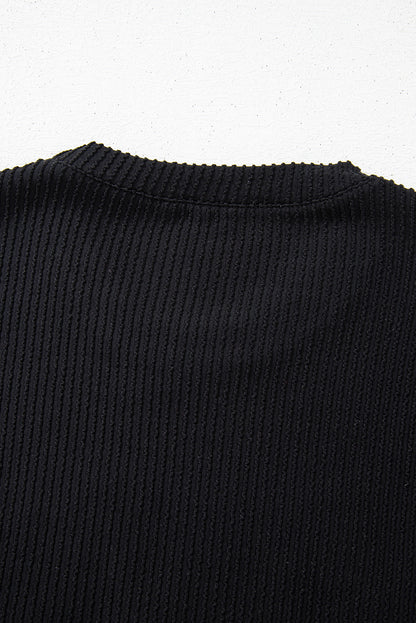 Black Corded MERRY Long Sleeve Top and Shorts Pajama Set - Cowaa