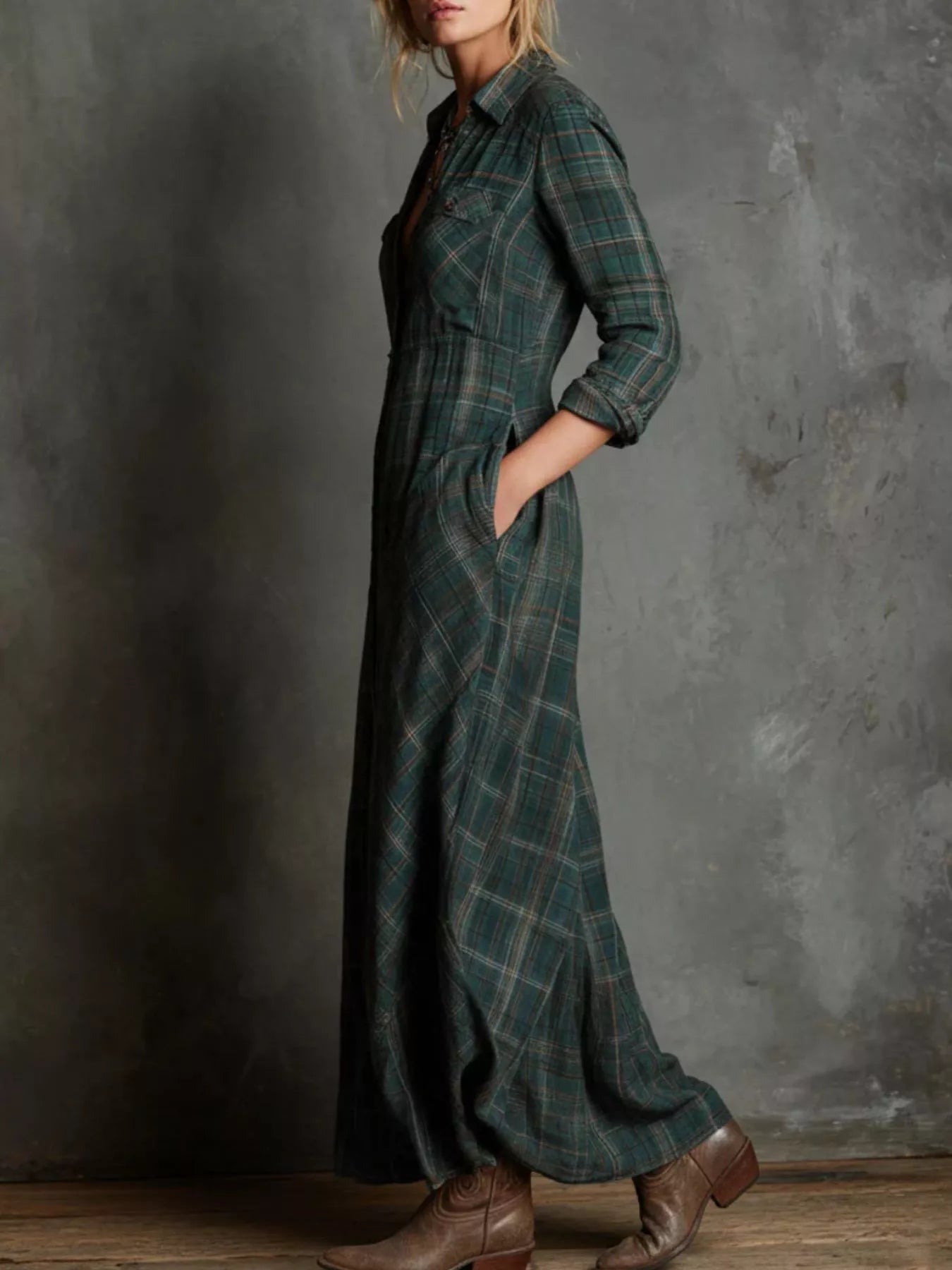 Full Size Plaid Button-Down Maxi Dress Plus Size.