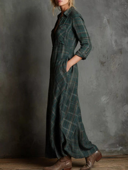 Full Size Plaid Button-Down Maxi Dress Plus Size.