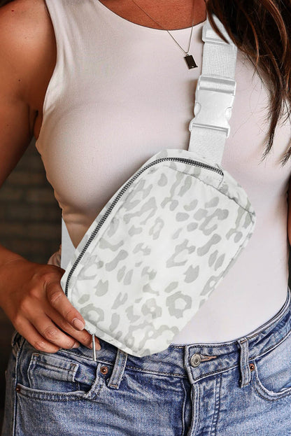 White Leopard Print Buckle Canvas Chest Bag 20*5*14cm - Cowaa