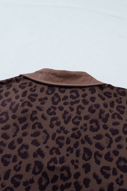 Brown Plus Size Leopard Short Set