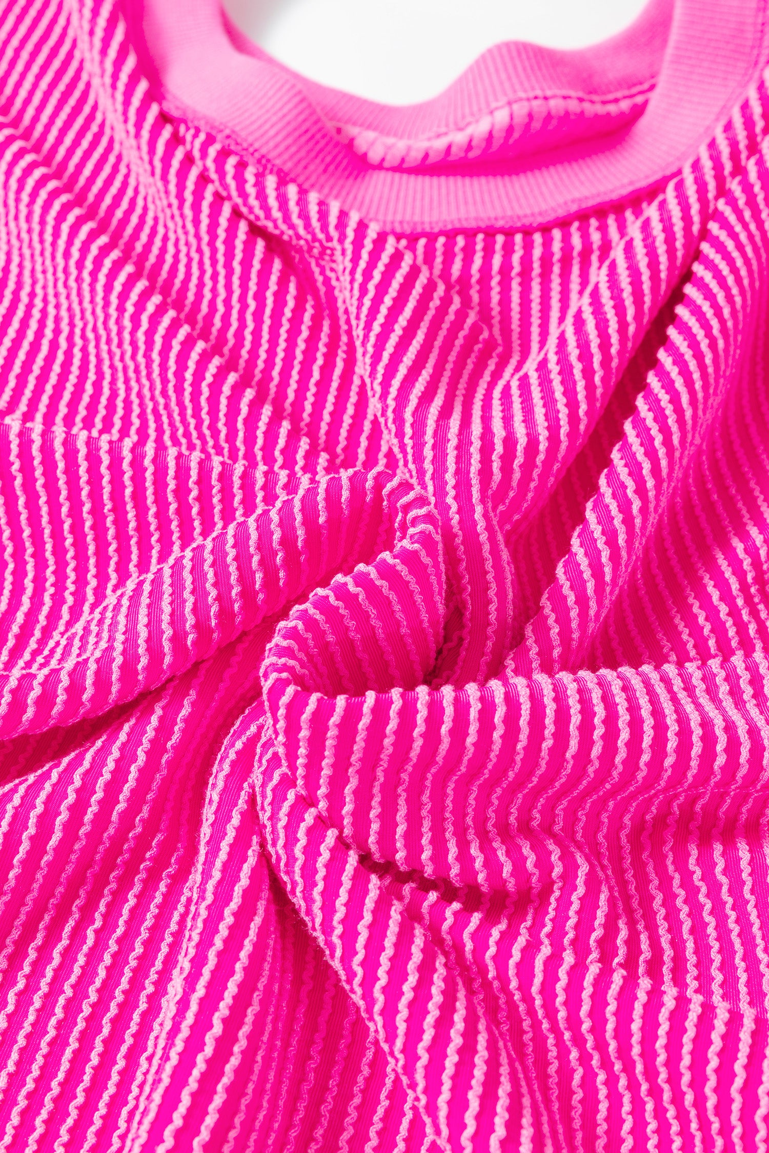 Rose Red Drop Shoulder Uneven Hem Plus Size Twisted Rib Top - Cowaa